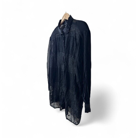 Lane Bryant Design Sheer Beaded Embroidered Size 18/20 Black Button Up Shirt NWT - Picture 7 of 8
